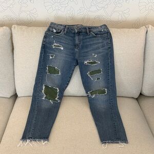 Joe’s Jeans- collectors edition- Distressed Blue Jeans with Green Accents